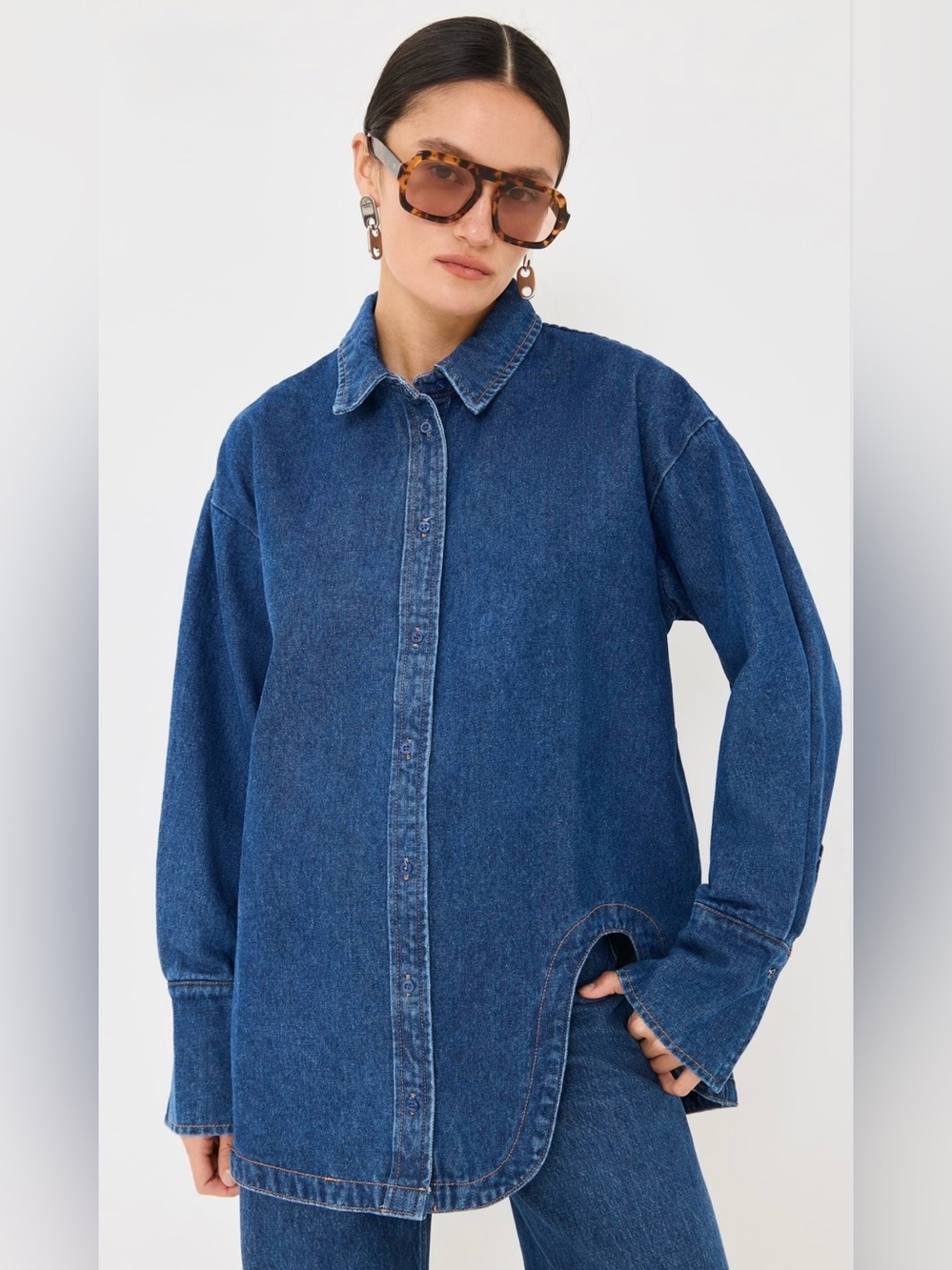NWOT Small Lioness Off Duty Dark Blue Denim Button-Up Shirt
